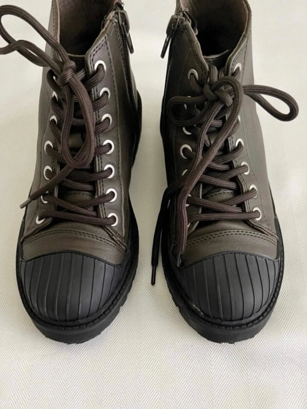 Olive Green Lace-Up Combat Boots - Boys